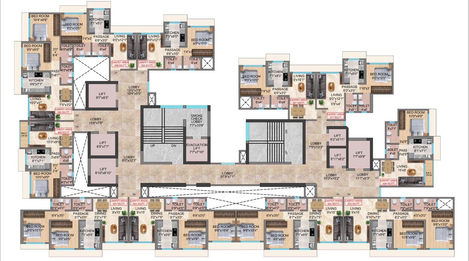 Trishika-Skye-175-Typical-Floor-Plan-1 to 20-Floor
